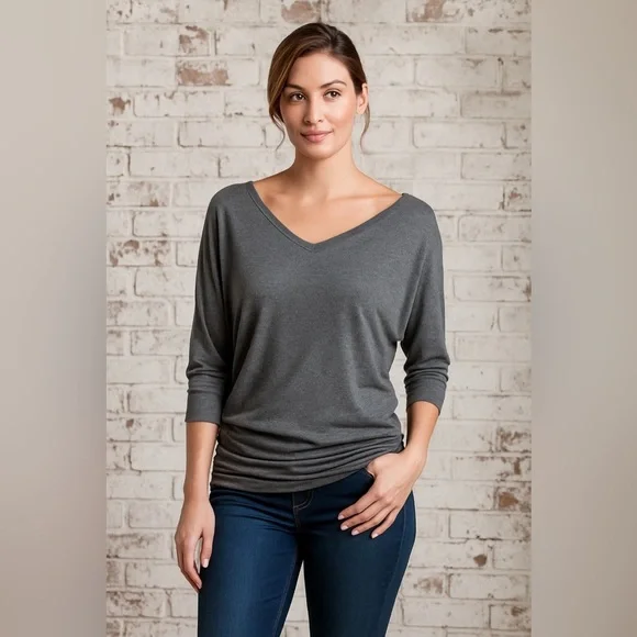 Gray Off-Shoulder V-Neck Dolman Top by Wantable Size XS - Picture 6 of 6